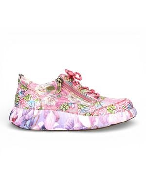 Laura Vita Nikito 62 Rose Floral Leather Trainers Platform Trainer Shoes - Pink