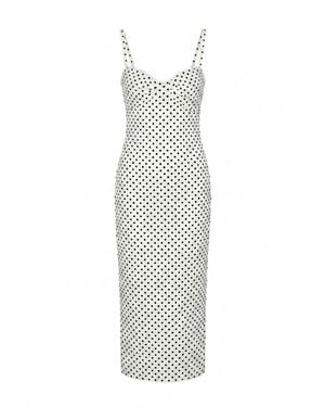 MixRay Strapless Polka Dot Tulle Midi Dress - White
