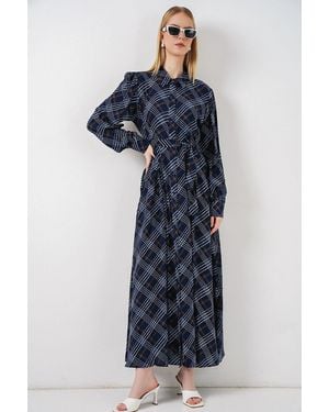 Bigdart Plaid Midi Shirt Dress With Button Closure - Blue