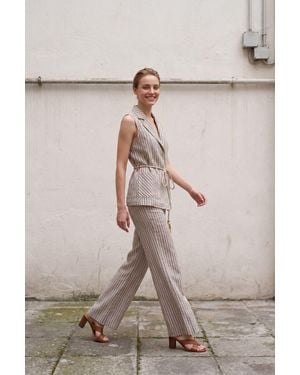 My Fashion Striped Sleeveless Vest And Wide-Leg Trouser Set - Natural