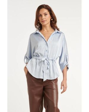 Smashed Lemon Blouse Met Structuurstreep En Tailleceintuur - Wit