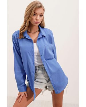 Bigdart Linnen Gemixt Shirt Met Knopen Sluiting - Blauw