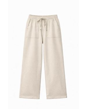MixRay Mid Waist Straight Leg Cotton Trousers With Tie Closure - White