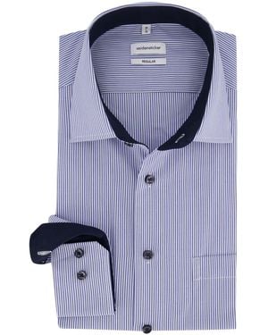 Seidensticker Business Overhemd Regular Normale Fit Donkerblauw Gestreept