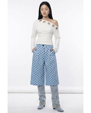 puka Capribroek Met Hoge Taille En Stippen - Blauw