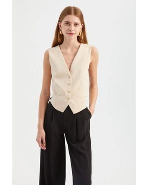 Hiccup V Neck Buttoned Cross Back Waistcoat - Blue