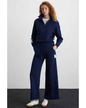 Grimelange Wide Leg Drawstring Joggers - Blue