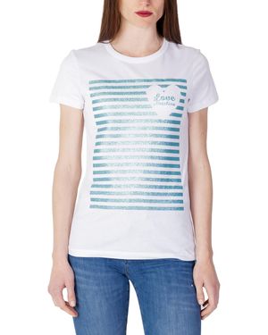 Love Moschino Glitter Strook T-Shirt Korte Mouw Ronde Hals - Blauw