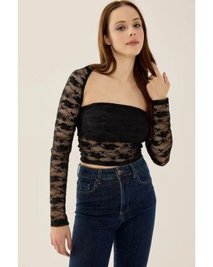 Hiccup Slim Fit Long Sleeve Lace Top - Blue