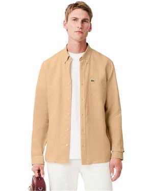 Lacoste Linnen Herenoverhemd Met Logo - Naturel