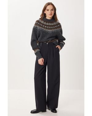 Happiness İstanbul High Waist Wide Leg Palazzo Trousers - Blue