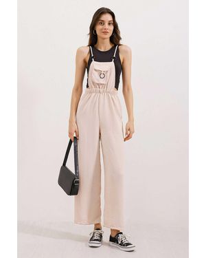 Bigdart Relaxed Fit Long Denim Overalls With Pocket - Pink
