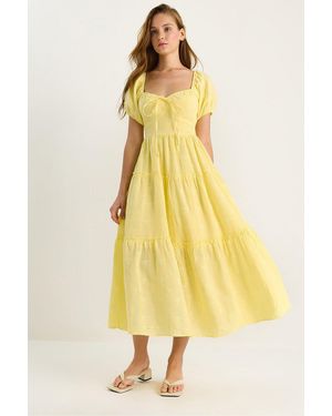 Bianco Lucci Embroidered Heart Collar Maxi Dress - Yellow