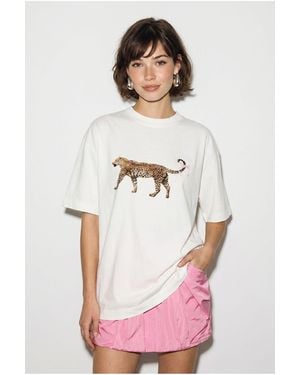 Bianco Lucci Oversized Leopard Print Cotton T-Shirt - White