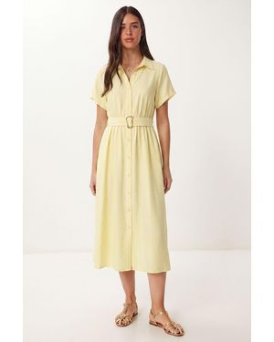 Happiness İstanbul Belted Poplin Shirt Midi Dress - Natural