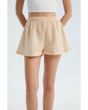 Hiccup Linen High Waist Elastic Shorts - Natural