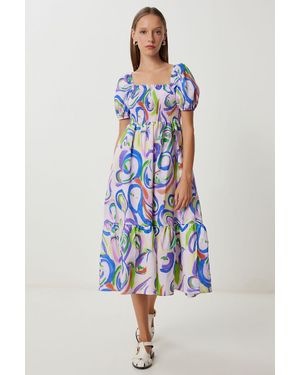 Happiness İstanbul Abstract Print A-Line Midi Dress - Blue
