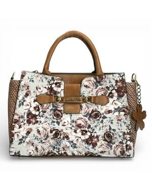 Laura Vita Aramis-08 Floral Print Adjustable Straps Shoulder Tote Handbag Textile - Metallic