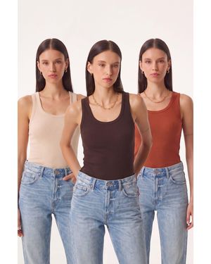 Happiness İstanbul 3-Pack Ribbed Cotton Cami Tops - Brown