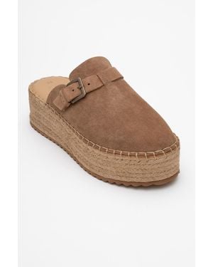 Forever & Always Shoes Novas Leren Platform Espadrille Muil - Bruin