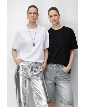 MixRay Oversized Geribbelde Crew Neck Twee-Delige T-Shirt Set - Grijs