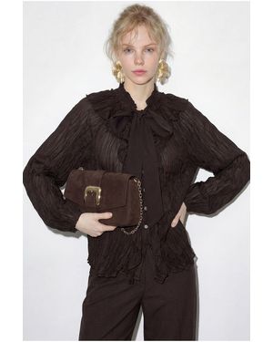 Bianco Lucci Button-Up Crepe Blouse With Bow Detail - Black