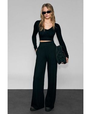 Grimelange Wide Leg Elastic Waist Joggers - Black
