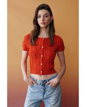 Dilvin Cropped Jacquard Button Cardigan - Red