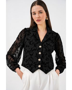 Bigdart Bloemige Crop Jacket Met Knopsluiting - Zwart