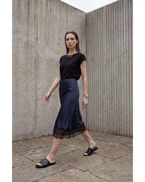 My Fashion Lace Detailed Satin Midi Skirt - Grey