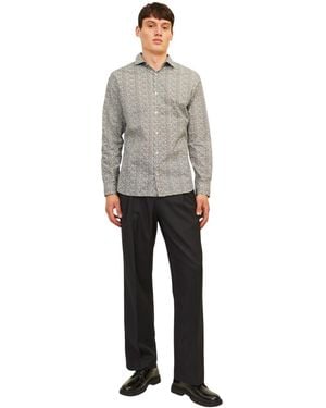 Jack & Jones Jack And Jones Herenoverhemd Met Bladerenprint, Slank Model En Lange Mouwen (Wolkendanser) - Grijs