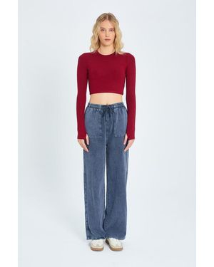 MixRay Elastische Taille Rechtlopende Katoenen Broek - Rood
