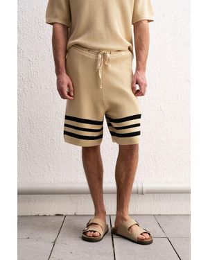 Giesto Cotton Striped Sweat Shorts - Natural