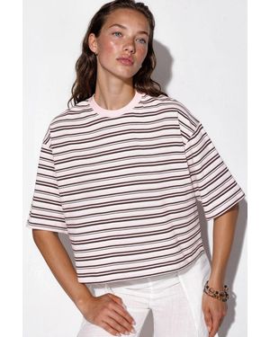 Busem Oversized Striped Cotton Crew Neck T-Shirt - White