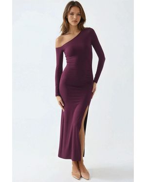 Busem Asymmetrical Collar Maxi Dress With Slit - Purple