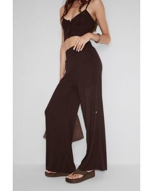 Grimelange Wide Leg Elastic Waist Joggers - Brown