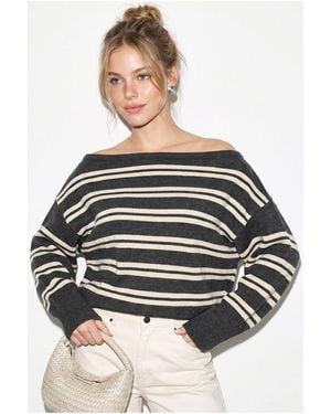 Bianco Lucci Off Shoulder Striped Ribbed Jumper - Black