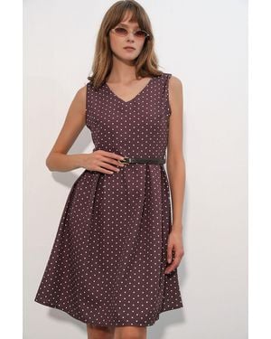 Bigdart Polka Dot Belted Midi A-Line Dress - Red