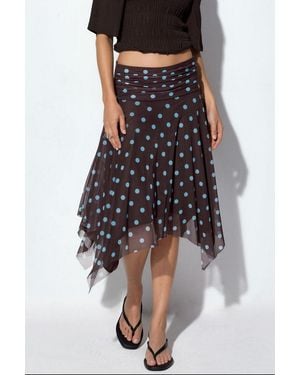 Busem High-Waist Polka Dot Midi A-Line Skirt - Black