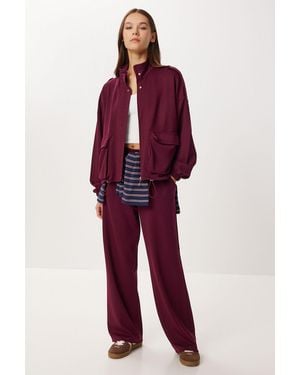 Happiness İstanbul Pocket Detail Jacket & Wide Leg Trousers Two-Piece Set - Red
