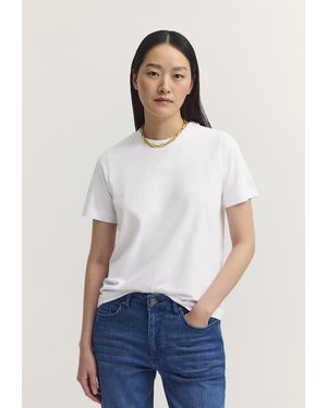 Bugatti Damen T-Shirt Van Katoen-Stretch Met Ronde Hals - Wit