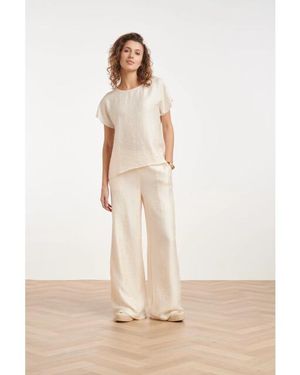 Smashed Lemon Crème Wide Leg Broek Met Subtiele Glans En Crinkle Structuur - Naturel