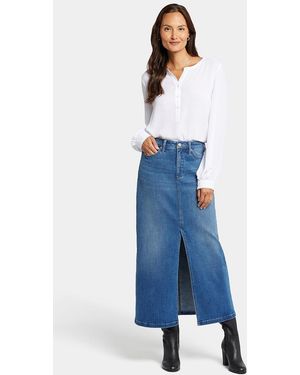 NYDJ Hoge Taille Lange Rok Met Midden Voor Splitsing - Blauw