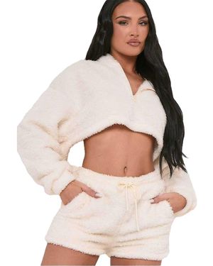 Missy Empire Missy Empire Teddy-Fleece-Shorts Voor - Wit