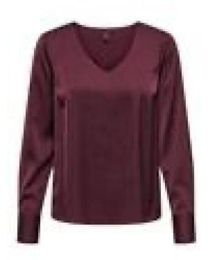 ONLY Onlmika Vis Satin Ls Jew V-Neck Top Wvn Bordeaux - Paars
