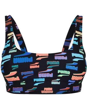 PUMA Bikinitop Voor Met Logo Over Het Gehele Oppervlak - Blauw