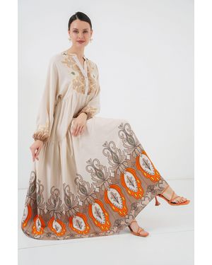 Bigdart Geprinte V-Hals Maxi-Jurk Met Knoopsluiting - Meerkleurig