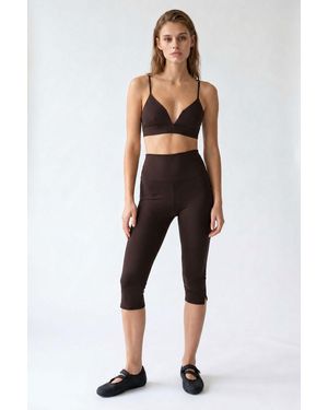 MixRay High-Waist Capri Leggings With Slit - Brown