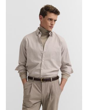 Bugatti Herren Vrijetijdshemd Oxford Geruit Met Button-Downkraag - Naturel