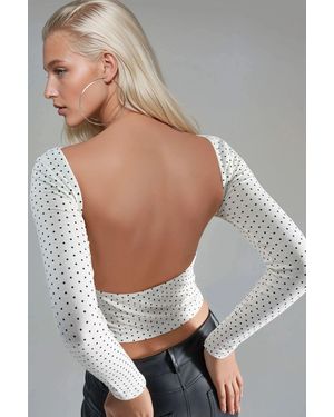 Busem Gestippelde Slim Fit Crop Blouse Met Rugdetail - Grijs